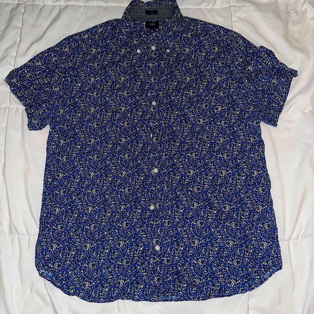 J.Crew, XL Slim, Blue Flower Pattern, Short Sleeve Button-Up Pocket Shirt